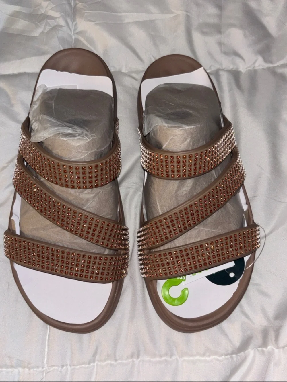 CROCS Brown Crystal-Embellished Women’s Slide Sandals - Picture 1 of 3